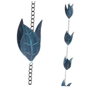 8.5 FT Rain Chain, Rain Chains for Gutters with 12 Blue Leaf, Metal Rain Chain - Picture 1 of 8