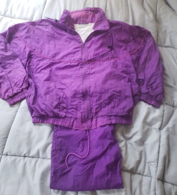 De Colección Marina Bay Años 80 90 Cortavientos Púrpura Traje de Pista Chaqueta Pantalones Para Mujer Talla L Foto 1 de 4