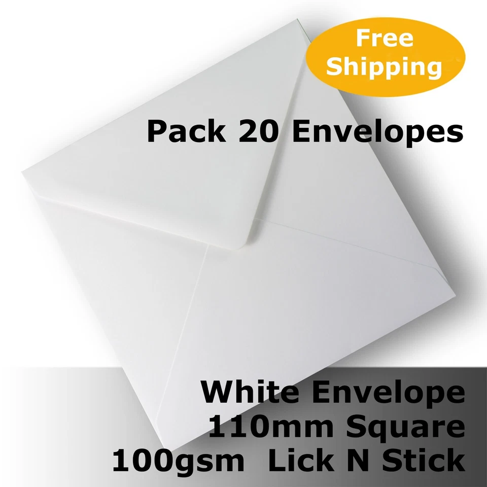 20 Envelopes White Square 110x110mm Banker 100gsm Lick N Stick #E20AK #XCEE - image 1 of 1