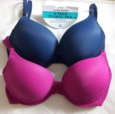 2 TALLAS MÁS GRANDES MAXIMISE TRIPLE GRUESO BOOB JOB SUPERBOOST SUJETADOR GEORGE PAQUETE DE 2 32-38 Foto 1 de 4