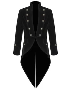 Handmade Men Tail coat Jacket Black Velvet Goth Steampunk Victorian /Tailcoat - Picture 1 of 2