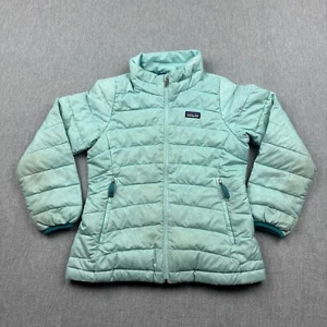 Patagonia Down Sweater Puffer Jacket Girls Small 8 Green Full Zip Mock Neck Coat - Picture 1 of 14
