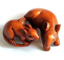 Y8190 - 2" Hand Carved Boxwood Netsuke - 2 Lovely Mice