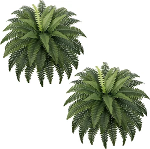 Fake Ferns - Set of 2 Faux Boston Ferns Large Artificial Plants, 40 Leaves per B - Picture 1 of 12