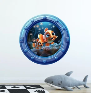 Clownfish #2 Cartoon Porthole 3D Window Wall Decal Removable Wall Sticker - Picture 1 of 6