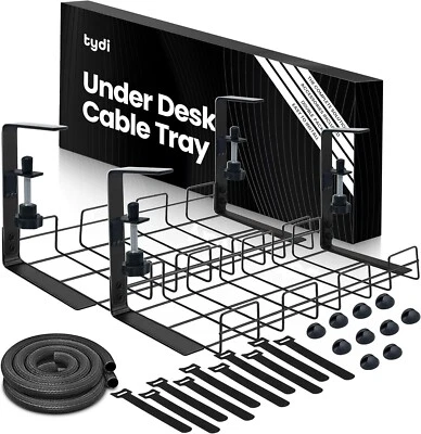 2 x Tydi Under Desk Cable Management Tray Storage Rack Organiser- Min Table 17mm - Image 1 of 4