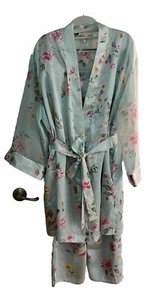 Oscar de la Renta Pink Label Floral Pajama Robe Set 3-piece Mint Green Pink L/XL - Picture 1 of 8