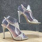 Venus Heels Womens 8 Studded Lace Strappy Slingback Silver Faux Leather Stiletto