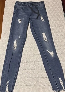 Justice Girls Size 14 Slim Reprieve Distressed Denim Blue Jeans Jeggings - Picture 1 of 5