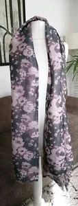 Bon Marche, New, Black Purple Mink Pink Floral Scarf - Picture 1 of 11