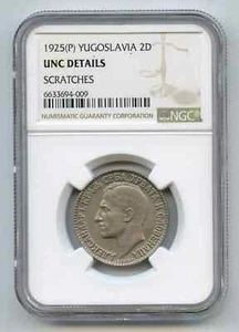 YUGOSLAVIA 1925 P Two 2 Dinara NGC UNC DETAILS - Picture 1 of 2