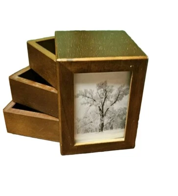 Настольный органайзер Ansel Adams деревянная коробка 2 фотографии 3 выдвижных ящика винтажные открытки - Изображение 1 из 4