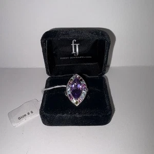 NWT 925 Sterling Silver w Amethyst Topaz Peridot Statement Ring Size 6 MSRP $249 - Picture 1 of 2