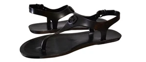 MICHAEL KORS MK PLATE ICONIC JELLY PVC LOGO THONG GUNMETAL SANDALS SIZE 8M 38.5 - Picture 1 of 7