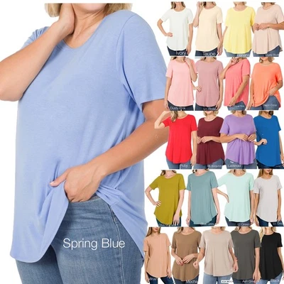 Camiseta túnica cuello redondo manga corta ZENANA 2101 dobladillo delfín S M L XL 1X 2X 3X Foto 1 de 4