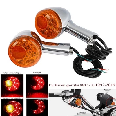 Chrome Rear Turn Signals LED Amber Light For-Harley Davidson Sportster 883 1200 - Image 1 of 4
