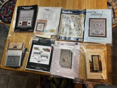 Lot of 8 Cross Stitch Kits from Bucilla, Drawn Thread, Janlynn  (New but Open) - Image 1 of 4