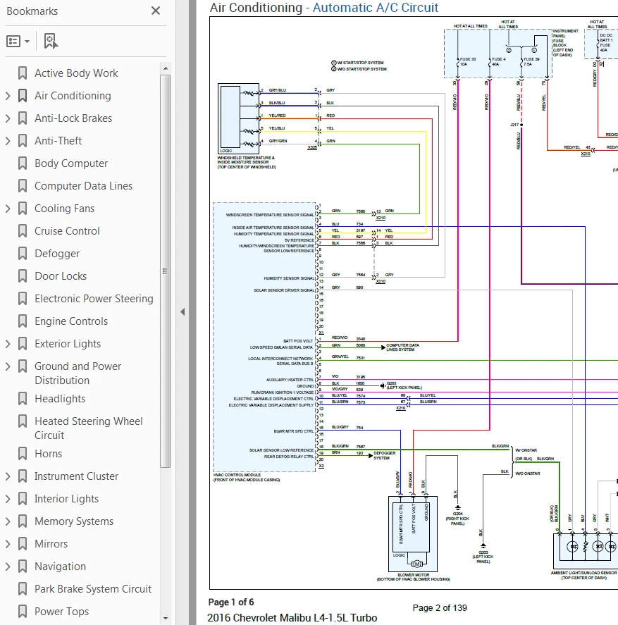 Chevrolet Malibu 2016 diagrama de cableado a color esquema L4 1,5 L turbo pdf Foto 1 de 1