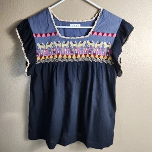 THML Damen |S| Bluse dunkelblau bestickt/gehäkelt Flatterärmel - Bild 1 von 7