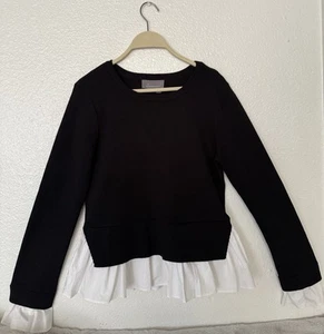 by ANTHROPOLOGIE Sweatshirt Damen Größe M Rüschensaum schwarz-weiß Rüschenbesatz - Bild 1 von 10