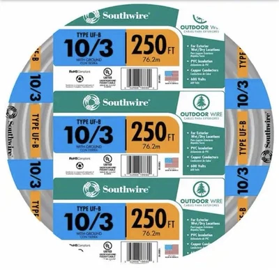 Southwire 250 ft 10/3 Gray Solid Copper UF-B Outdoor Cable w/ Ground - Image 1 of 4