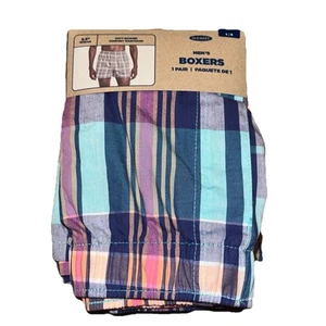 OLD NAVY Boxer 3.5" Inseam Sz LARGE Blue Purple Yellow PLAID NWT - Picture 1 of 5