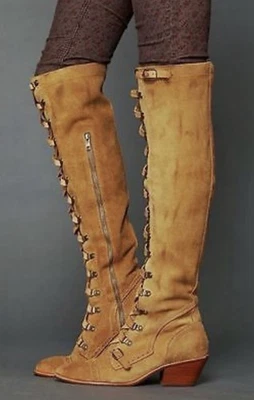 Vintage Archival Free People Jeffrey Campbell Johnny Lace Up Suede Tall Boot - Image 1 of 4
