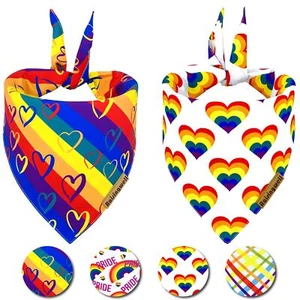 Pride Dog Bandanas 2 Pack 4 Pattern Reversible LGBTQ+ Rainbow for Boy and Gir... - Picture 1 of 6
