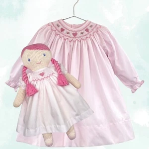 Petit Ami Pink Heart Bishop Smocked Dress & Doll 2T 3T 4T - Picture 1 of 5