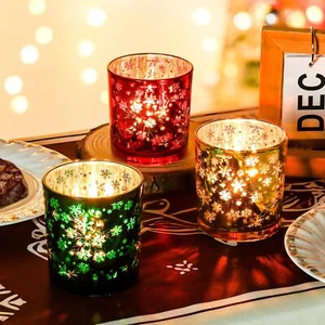 Christmas Candle Holdermercury Glass Tealight Votives Set Of 3christmas Decorati - Picture 1 of 9