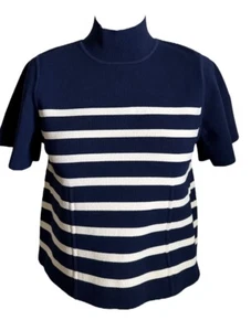 Khaite Wool Knit Short Sleeve Top Jumper Navy Stripe L 12 Classic Nautical - Picture 1 of 20
