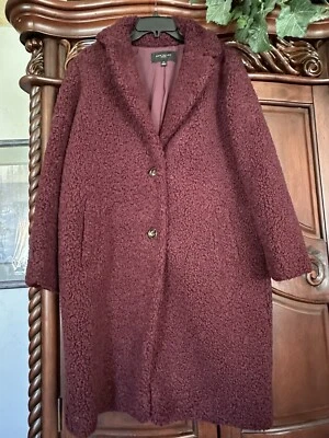 Abrigo largo de peluche ANN TAYLOR Sherpa Cocoon BOXY ciruela rosa para mujer talla MP Foto 1 de 4