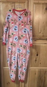 Rudolph the Red Nose Reindeer One Piece Pajamas Womens Size 2X Pink Christmas - Picture 1 of 13