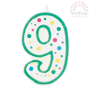 Genuine! WILTON Number 9 Polka Dot Numeral Party Birthday Cake Candle Green! - Picture 1 of 2