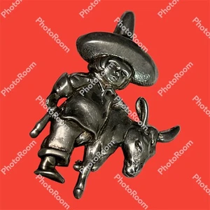 Vintage Artisan Mexico Sterling Silver Mexican Boy Sombrero Donkey Pin Brooch - Picture 1 of 6