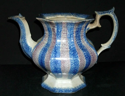 Exc. Tetera de gres Staffordshire Rainbow True Spatterware 1830-1865 Foto 1 de 4