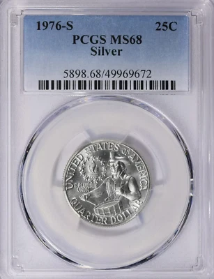 (10)- 1976 S Washington Silver Quarter - Bicentennial PCGS  MS-68 - Image 1 of 4
