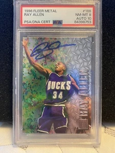 Tarjeta de novato Ray Allen Fleer 1996 metal PSA 8 automático 10 - Imagen 1 de 2