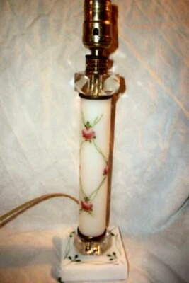 VINTAGE MILK GLASS CRYSTAL BOUDOIR LAMP HP ROSES WESTMORELAND BRONZE FITTINGS - Image 1 of 4