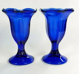 2x Anchor Hocking Cobalt Blue Tulip Ice Cream Parfait Dessert Glasses 6.25" tall - Picture 1 of 5