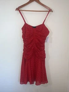 Jill Stuart Womens Mini Dress Womens 10 Red Eyelet Ruched Homecoming Fairy Y2K - Picture 1 of 11