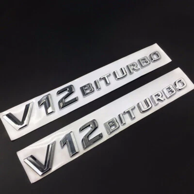 For Mercedes Benz CL63 S65 G63 AMG Chrome Fender V12 BITURBO Emblems Badge 2 Pcs - Image 1 of 4