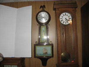 Antique Sessions Banjo Clock C.1927 Lighthouse & Ship Scene Eagle Finial - Picture 1 of 4