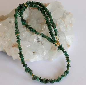 Classy Emerald Necklace Precious Stone Nuggets Green 925 Silver Real - Picture 1 of 2