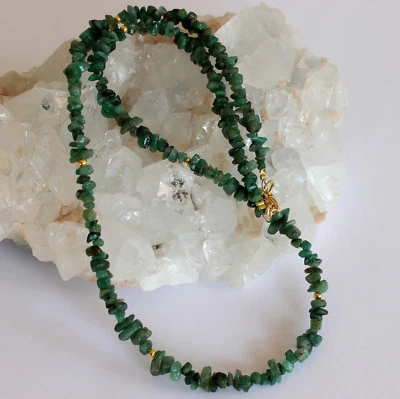 Collana Di Smeraldo Elegante Collier A Nuggets Verde In Argento 925 Reale - Immagine 1 di 2