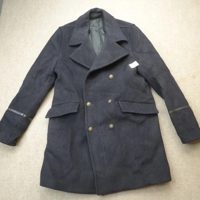 The Kooples 38 Blue Pea Coat Wool Blend Leather Trim Double Breasted - Image 1 of 4