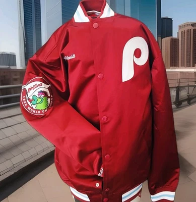 Chaqueta Mitchell & Ness Philadelphia Phillies Mike Schmidt satinada a presión completa talla S Foto 1 de 4