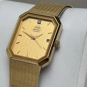 Neo Vintage Seiko Tank Watch Men’s 24mm Gold Tone 5P32-5010 Diamond - New Bat - Picture 1 of 10