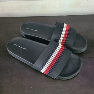 Tommy Hilfiger Women's Slides Sandals Black w/Red White Blue Stripes Size 11 - Picture 1 of 6