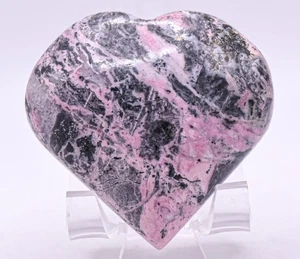 2.4" Rhodochrosite w/ Black Inclusions Heart Polished Natural Stone Mineral Peru - Picture 1 of 5